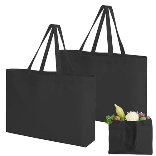 Image of dogmoon Cotton Bags, Cotton Canvas Plain Tote Bags with Handle, Reusable Large Canvas Bag, 100% Cotton Canvas Bags for Shopping and Travel (2, 2PCS Black 45 x 35 x 8cm)