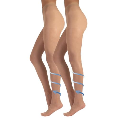 Image of CALZITALY Pack 2 Pairs 40 Den Support Tights | Medium Compression Support Pantyhose | S M L | Black, Natural | Italian Hosiery | (Skin, L)