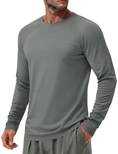 Image of MAGCOMSEN Long Sleeve T Shirt Mens Sun UV Protection Tops UPF 50+ Quick Dry Lightweight Breathable Rash Vest for Swimming Fishing,Dark Grey,M