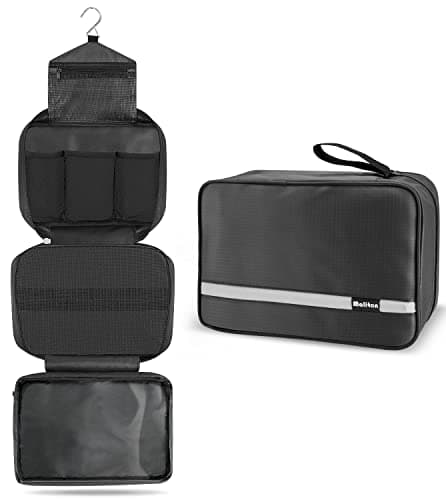 Image of Maliton Hanging Toiletry Bag, Waterproof Large Mens Wash Bag, Foldable Travel Toiletry Bag with 4 Compartments, Travel Essentials for Business Trip, Vacation and for Overnight & Shower(Black)