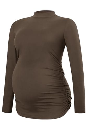 Image of Smallshow Women's Maternity Tops Crew Neck Long Sleeve Pregnancy Clothes,Brown,L