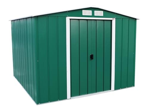 Image of Duramax ECO 8 x 8 (6.35 m2) Metal Garden Storage Shed, Hot-Dipped Galvanized Metal Garden Shed, Tool Storage Shed, Strong Reinforced Roof Structure, Maintenance-Free Metal Shed, Green