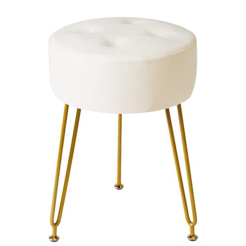 Image of IBUYKE Round Faux Leather Stool, Side Table, Dressing Table, Chest of Drawers, PU Chair, Sofa Stool in Bag, Gold Plated Steel Legs White