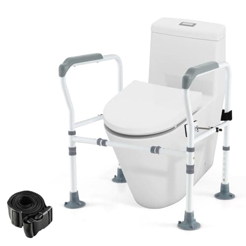 Image of RELAX4LIFE Toilet Safety Frame, Adjustable Toilet Surround Frame Mobility Aids with Fixed Strap and Non-Slip Pads, Foldable Bathroom Safety Handrail Rails Stand for Disabled Elderly Pregnant (Grey)