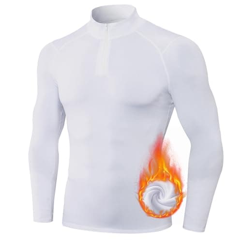 Image of TERODACO Thermal Base Layer Men Half Zip Long Sleeve Compression Tops for Men Stretchy Soft Gym T Shirts Men Running Sports Ski Top,Quick Dry Lightweight Breathable 11517 White S