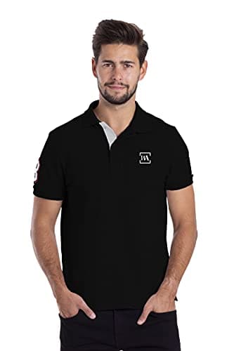 Image of westAce Men's Stretch Polo Shirt Slim Fit, Short Sleeve Designer Polo T-Shirt with Jacquard Collar, Lightweight 100% Cotton Polo for Summer, Button Closure, Casual and Smart Wear, Black, XL