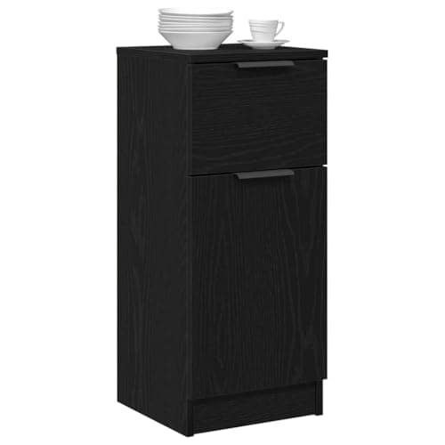 Image of vidaXL Sideboard with Drawer Black oak 30 x 30 x 70 cm Engineered wood, Modern Dining Room, Rectangular Sideboard Storage Solution for Functional Home Organizer and Versatile Area Decor