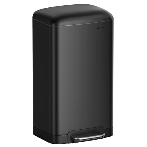 Image of SONGMICS Kitchen Bin, 8 Gallon (30L) Rubbish Bin, Steel Pedal Bin with Lid and Inner Bucket, Soft Close, Black LTB01BK