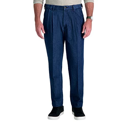 Image of Haggar Men's Casual Classic Fit Denim Trouser Pant-Regular and Big & Tall Sizes, Medium Blue, 36W x 29L