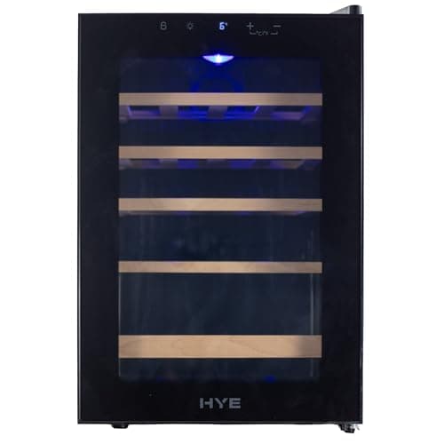 Image of HYE Wine Cooler - Wine Fridge With 20 Bottle/62L Storage, 43CM Width, Wooden Shelves, LED Top Lighting, Temperature Range Adjustment, 40 dB Operation, Perfect For Enthusiasts - RF01WC20B31