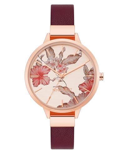Image of Nine West Women's Floral Dial Strap Watch