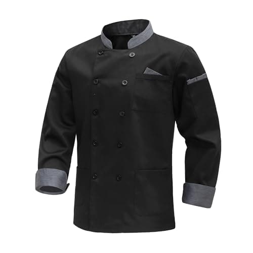Image of MeiLayM Chef Jacket Mens Professional Chef Jacket Long Sleeve Chef Uniform for Men Women Food Service Chefs Jacket with Buttons Black,XL
