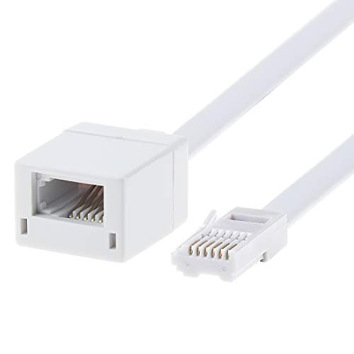 Image of BT Telephone Extension Cable 2M, Mellbree White BT Male to Female Extension Cable 6-Pin Straight Through Telephone Extension Cable for BT UK Landline Phone Cord Home & Office Fax Modem Extender 6 Wire