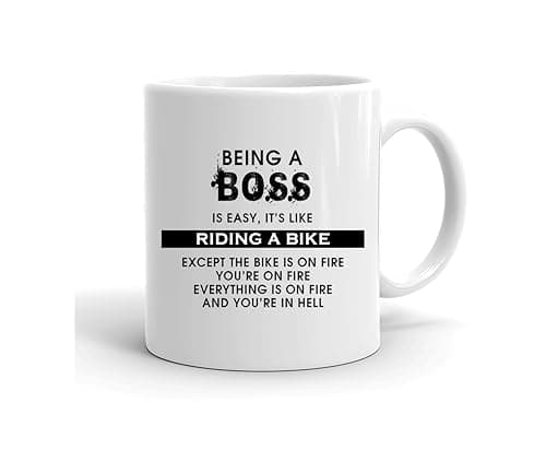 Image of GrassVillage Funny Mug – Being Boss is Easy Like Riding a Bike – Sarcastic Gift for Boss, Supervisor, Colleague – Office Humor, Birthday, Leaving Gift – 11oz White Ceramic Cup