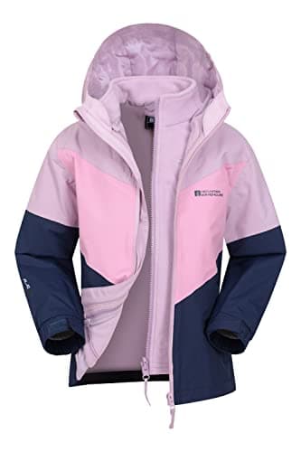 Image of Mountain Warehouse Lightning 3 in 1 Kids Waterproof Jacket - Taped Seams Triclimate Jacket, Detachable Hood, Inner Fleece Kids Coat - For Spring Summer, Walking Blue Kids Size 3-4 Years