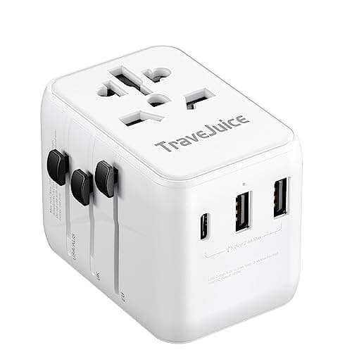 Image of Universal Travel Adapter, TraveJuice Worldwide Travel Plug Adapter with USB A and 2 USB C, Dual 10A Fuses, All in One International Power Adapter Socket Charger for EU, UK, US, AU, CN 150+ Countries
