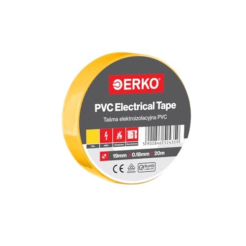 Image of ERKO Electrical Insulation Tape Yellow 3/4in x 66ft PVC Wiring Repair, Flexible with Strong Adhesive Force, Chemical Resistant (19mm x 20m)