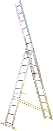 Image of Trade Master Pro® 3 Section Combination Ladder | All in One Extension Ladder, Double Step Ladder | Aluminium | Anti Slip Stabiliser Bar | 150kg Weight Rating | EN131 Pro Certified | Size: 3x12
