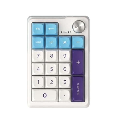 Image of ELMWAY KZZI K20 Wireless Mechanical Number Pad – Rechargeable Tri-Mode Numeric Keypad (Bluetooth/2.4G/USB-C), RGB Backlight, Aluminum Knob & Hot-Swappable – White Blue