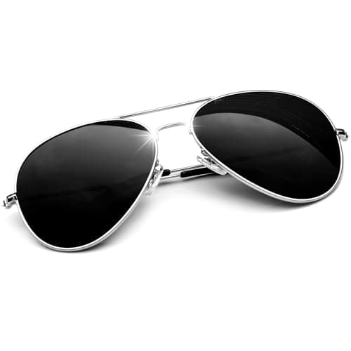 Image of KANASTAL Black Sunglasses Mens Womens Polarised Vintage Classic Metal UV400 Protection Driving Road Trips Fishing Running - Silver Frame Black Lens