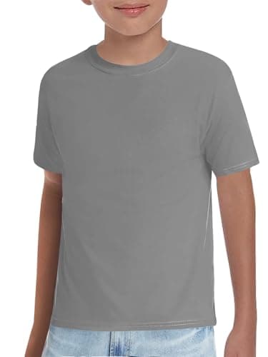 Image of Haloumoning Boys' Plain T-Shirt, Short Sleeve Crew Neck Tee for School PE, Soft Basic T Shirts Casual Top for Kids 5-14 Years, Grey, 150