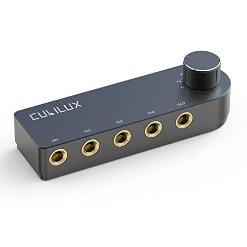 Image of Cubilux Bidirectional 4-Channel 6.35mm Audio Switcher, 1x TRS to 4x TRS Passive Stereo 4-Port 1/4” Quarter Inch Monitor Selector Box Compatible Speaker Headphones Subwoofer Desktop Audio System Mixer