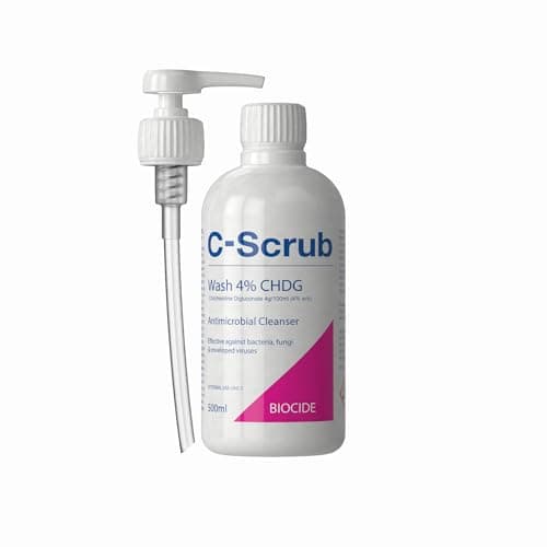 Image of C-Scrub Wash Chlorhexidine 4% w/v | 500ml | Anti-Microbial Hand, Skin Cleanser | Pump Dispenser | Antibacterial Wash