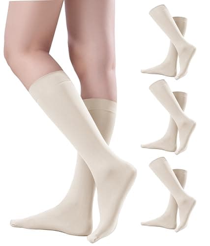 Image of Trifolium 3 Pairs Women's 80 Denier 100% Nylon Knee High Pop Socks with Comfort Top One Size Cream Beige (SOX3588-80D-3P-Tan)