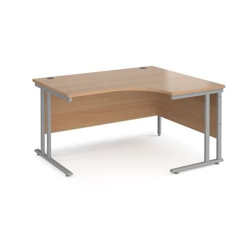 Image of Office Monster Cooper right hand ergonomic desk 1400mm wide - silver cantilever leg frame, beech top