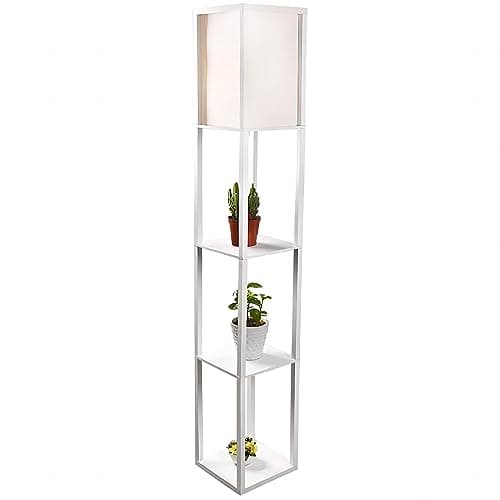 Image of PULUOMIS Floor Lamp with Shelves, 3 Layers Wooden Shelf Standing Light, Modern Reading Lamp for Bedroom, Living Room, Office, Home Decoration (Size:26x 26 x 160 cm) (Without Bulb)-White