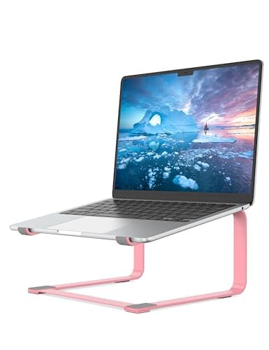 Image of SOUNDANCE Laptop Stand for Desk, Metal Computer Riser, Heavy Stable PC Holder, Ergonomic Laptops Elevator for 12 to 17.3 Inches Notebook Computer, Pink