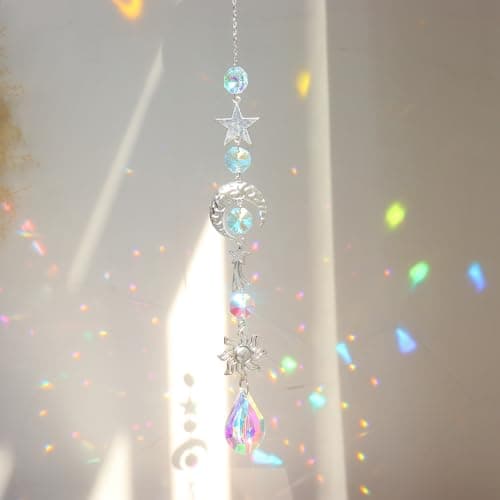 Image of Sun Catchers for Windows – Moon Star Sun Hanging Ornaments for Garden Decorations Outdoor, Dream Catcher Style Colour Catcher Wind Chimes for Garden & Home Decor