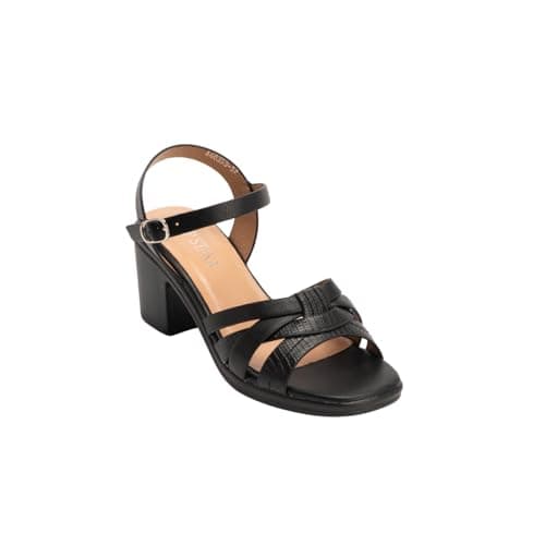 Image of IVACHY Women’s Block Heel Sandals – Comfortable Mid Heel Strappy Summer Shoes with Ankle Buckle – brown, black and white, Casual & Dressy