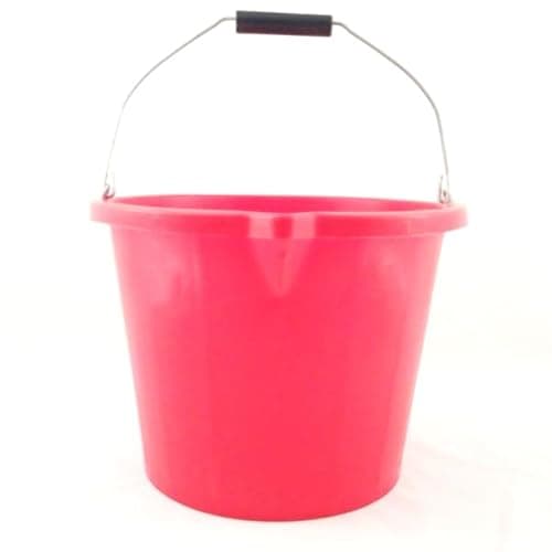 Image of 15 Litre Heavy Duty Builders Bucket – Durable Plastic Construction with Pouring Lip & Strong Metal Handle – Graduated in Gallons and Litres – Multipurpose Mixing, Available in 5 Colours_RED