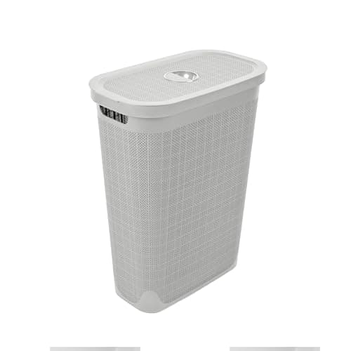 Image of Addis Faux Hessian 40 litre Slim Laundry Hamper Light Grey, Clothes Washing Bin with Lid, Compact and Stylish for Everyday Family Use, Light Grey