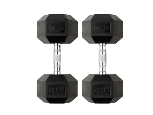 Image of Chase Fitness 22.5KG Hex Dumbbell PAIR Rubber Coated with Knurling Grip, for Weightlifting, Strength Training, Gym, Home Workouts, Bodybuilding