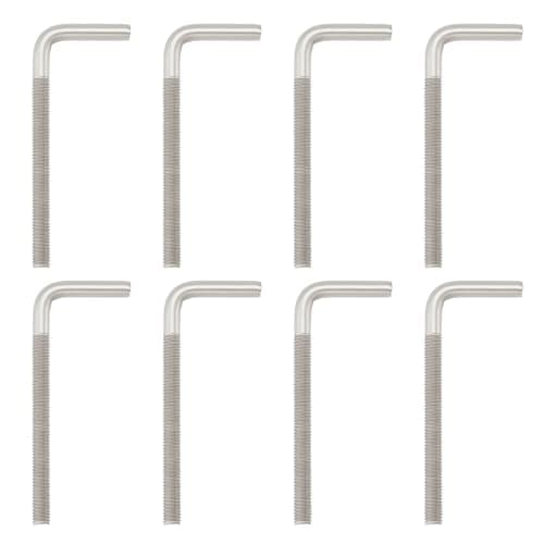 Image of VGOL 8pcs 100mm L Straight Hook Screws 304 Stainless Steel Hooks Screw M8 L Hooks Bolt for Workshops Sheds Tool Cupboards Silver