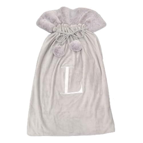 Image of Celebright Christmas Sack with Embroidered Letter 'L' - Festive Holiday Décor for a Memorable Celebration - Faux Fur - Grey