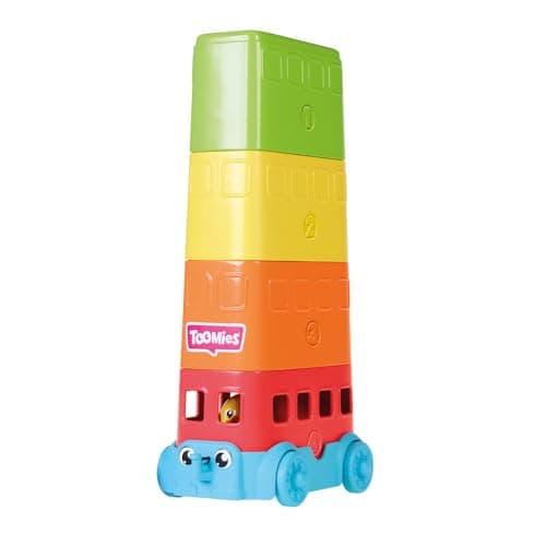 Image of Toomies E73220C Tomy Hide & Squeak Stacker Decker Bus, Push-Along Colours and Sounds, Stacking and Sorting Babies, Educational Toddler Toy for Boys and Girls Aged 12 Months +