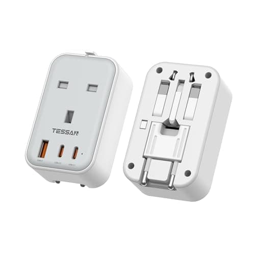 Image of TESSAN UK to Universal Travel Adapter 20W, International plug adaptor with 2 USB C 1 USB A, Ultra Thin Worldwide Plug Adapter, UK for European, USA, Thailand, Japan, Australia (Type C G A I), 1 Pack