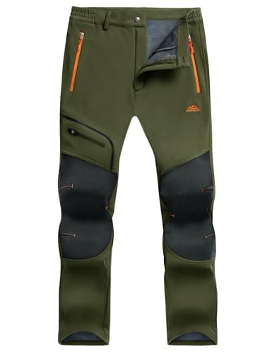 Image of TACVASEN Skiing Trousers Men Winter Warm Fleece Outdoor Trousers Leisure Trekking Trousers Mens Casual Thermal Snow Trousers Cold Weather Army Green