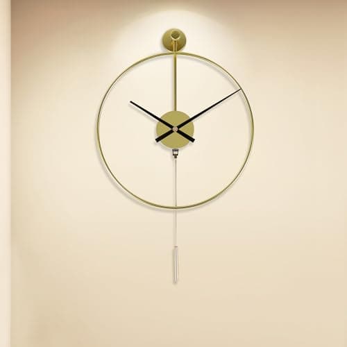 Image of MEKOTRIN Large Decorative Wall Clock, 20 INCH Modern Metal Wall Clock with Pendulum, Non-Ticking Silent Creative Art Clocks for Living Room Home Bedroom Study Office(20in/50cm, Gold)