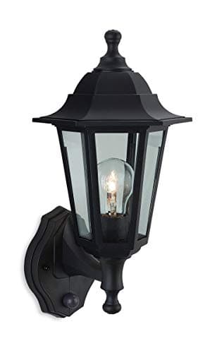 Image of Firstlight 1 x E27 60 Watt IP44 Malmo Lantern Uplight with PIR, Black Resin