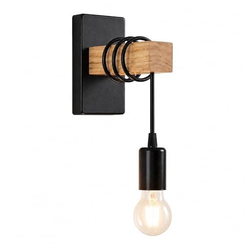 Image of Rravdst Wall Light Indoor, Vintage Wood Wall Lamp Wall Sconce Wall Lights E27 Base Wall Lighting Fixture, Wall Lamp for Living Room Bedroom Beside Hallway - White