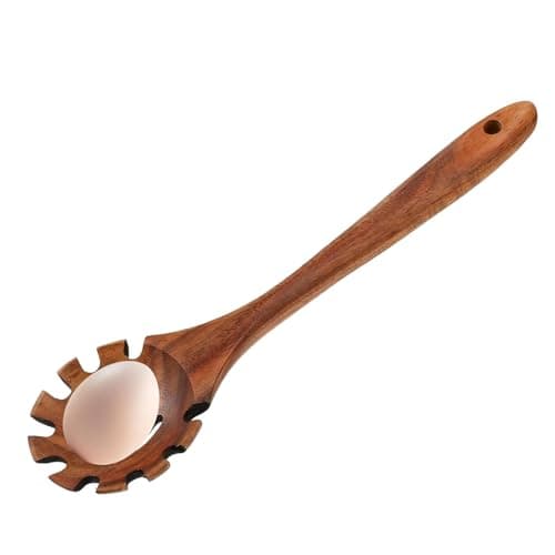 Image of Pasta Pasta - Wooden Spaghetti Spoon, Pasta Spoon with Slot for Cooking, Stirring, Serving | Wooden Noodle Spoon with Handle, Pasta Strainer Spoon with Hole, Handmade Wooden Spoon