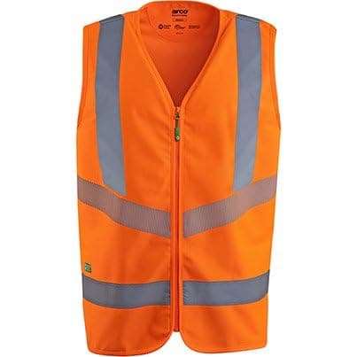 Image of TROJAN Arco Responsible Mens Hi-Vis Safety Vest, Orange, Class 2 EN ISO 20471 & RIS-3279-TOM, Recycled Polyester, Zip Closure, Reflective Tape, Sustainable Workwear, Size Extra Large, XL