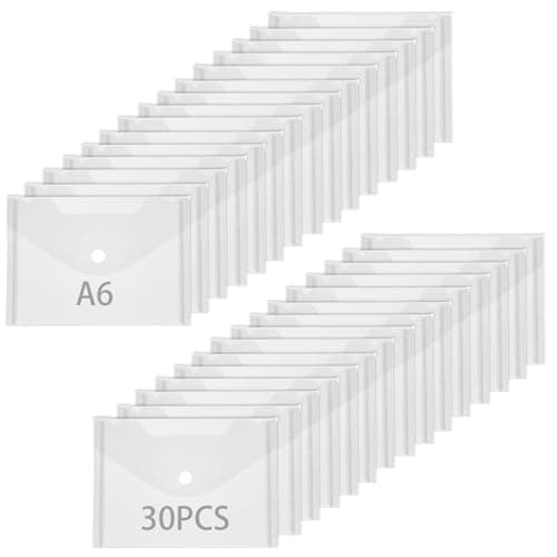 Image of SHUESS 30 Pcs Plastic Wallets A6 - A6 Envelopes - Small Plastic Wallets - Clear A6 Wallet for Paperwork for Home, Office, School