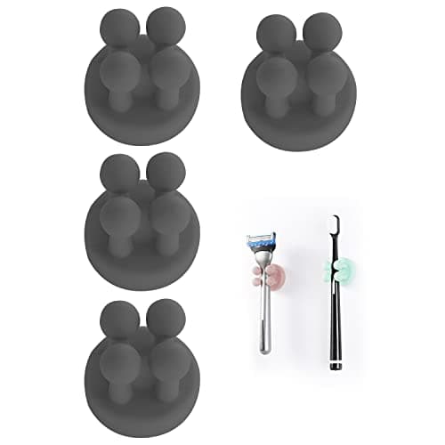 Image of Silicone Toothbrush Holders Multi-Function Hook Razor holder Waterproof Self Adhesive Wall Mounted Single Hook for Wall or Glass for Hanging Bathroom Kitchen Living Room Office (Black 4pcs)