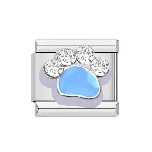 Image of Mon & Sons M&S Dog Cat Mother Daughter Heart Birthday Angel Stainless Steel 9mm Italian Link Charm Compatible With 9mm Bracelet (Blue Dog Cat Son Dad Paw)