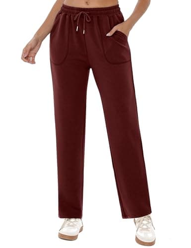 Image of Crewhpo Womens Joggers Tracksuit Bottoms Drawstring Jogging Bottoms Straight Leg Sweatpants Lounge Pants Sports Trousers with Pockets Burgundy